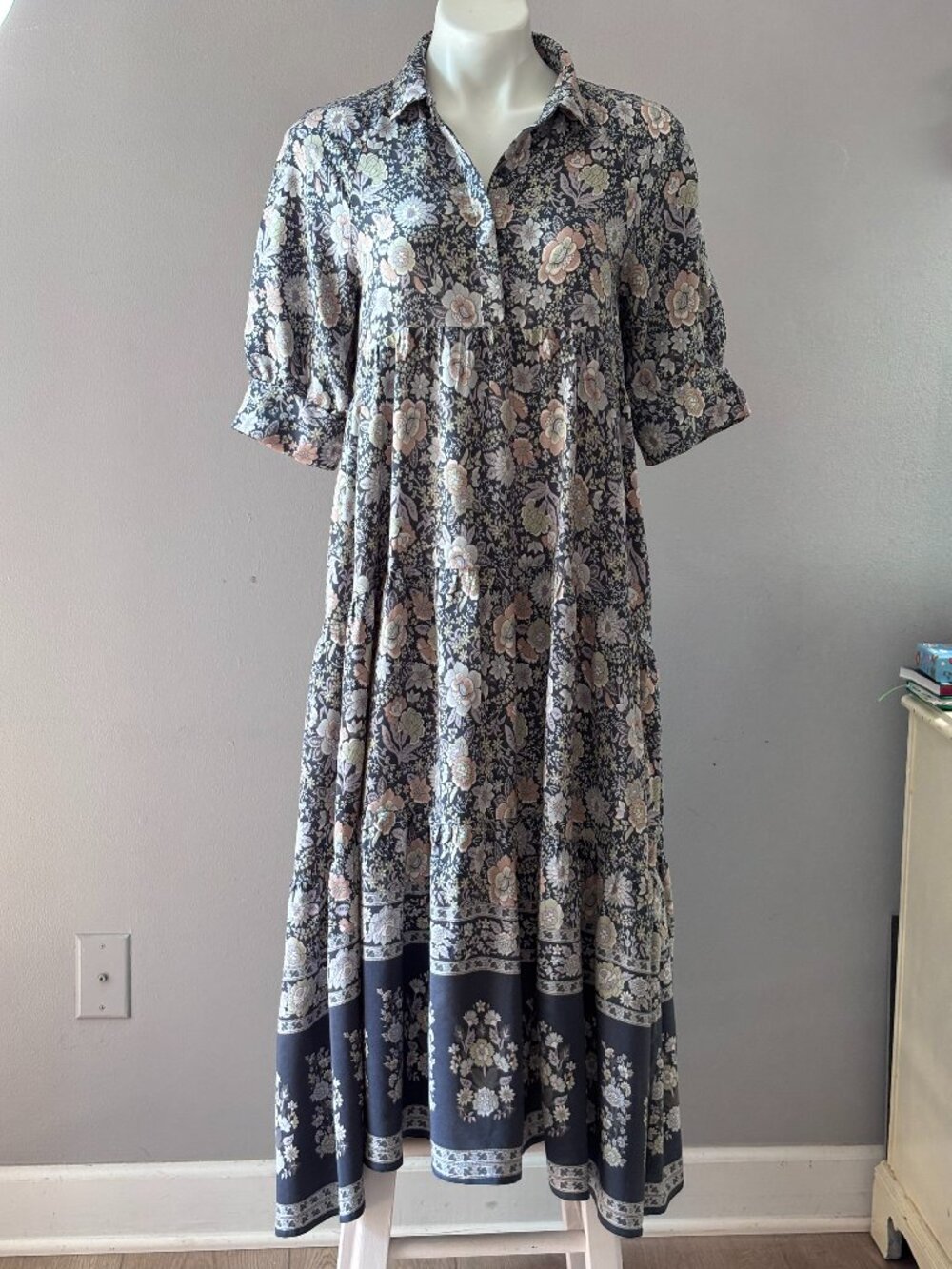 Natural Life Maxi Dress Short Sleeves Pockets Floral Soft